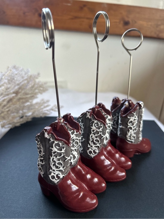 Other - Western Boot Place Card Holders - Burgundy and Silver 3 pcs set new